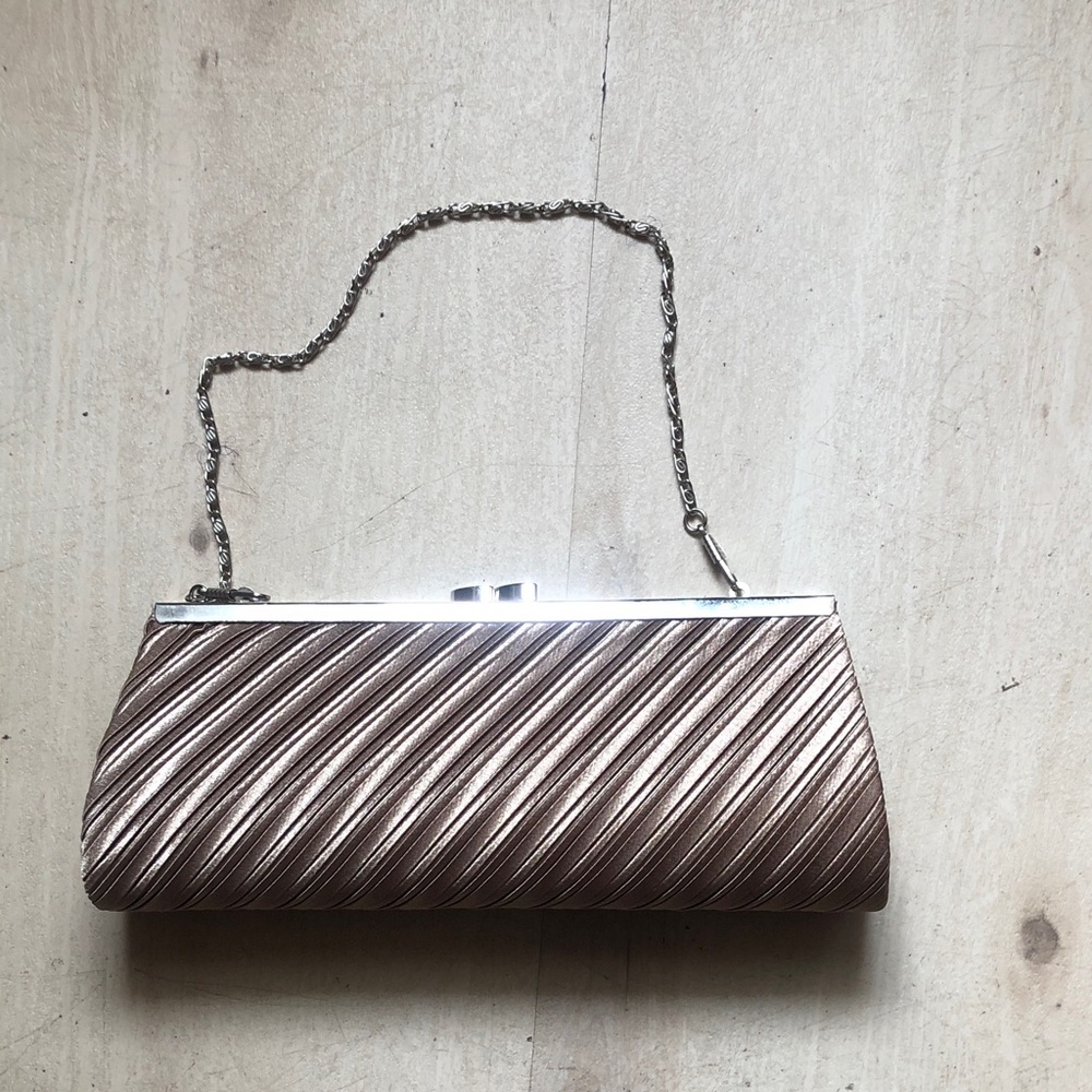 Chic Metallic Bronze Clutch with Chain Strap